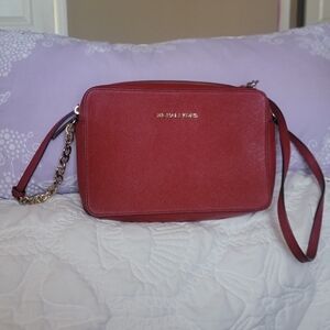 Michael Kors Crimson Crossbody Bag with Gold Accents